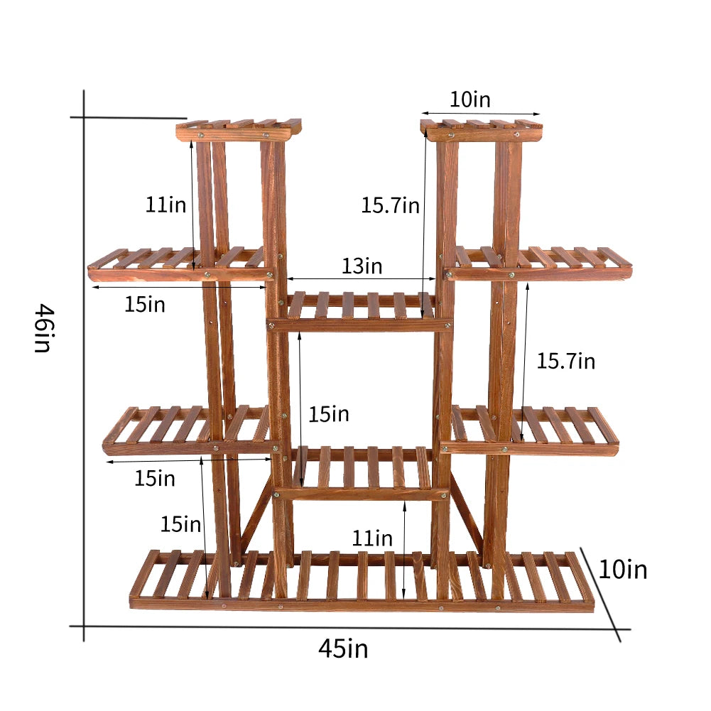 Hign-concerned 11 Tier Wood Plant Stand Natural Pine Rack