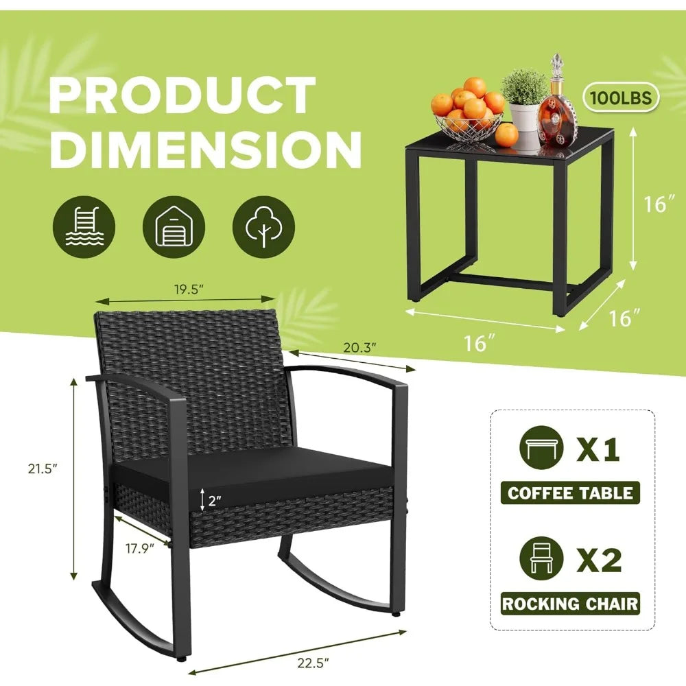 Resin Outdoor Bistro Set Rocking Chairs With Cushions Table