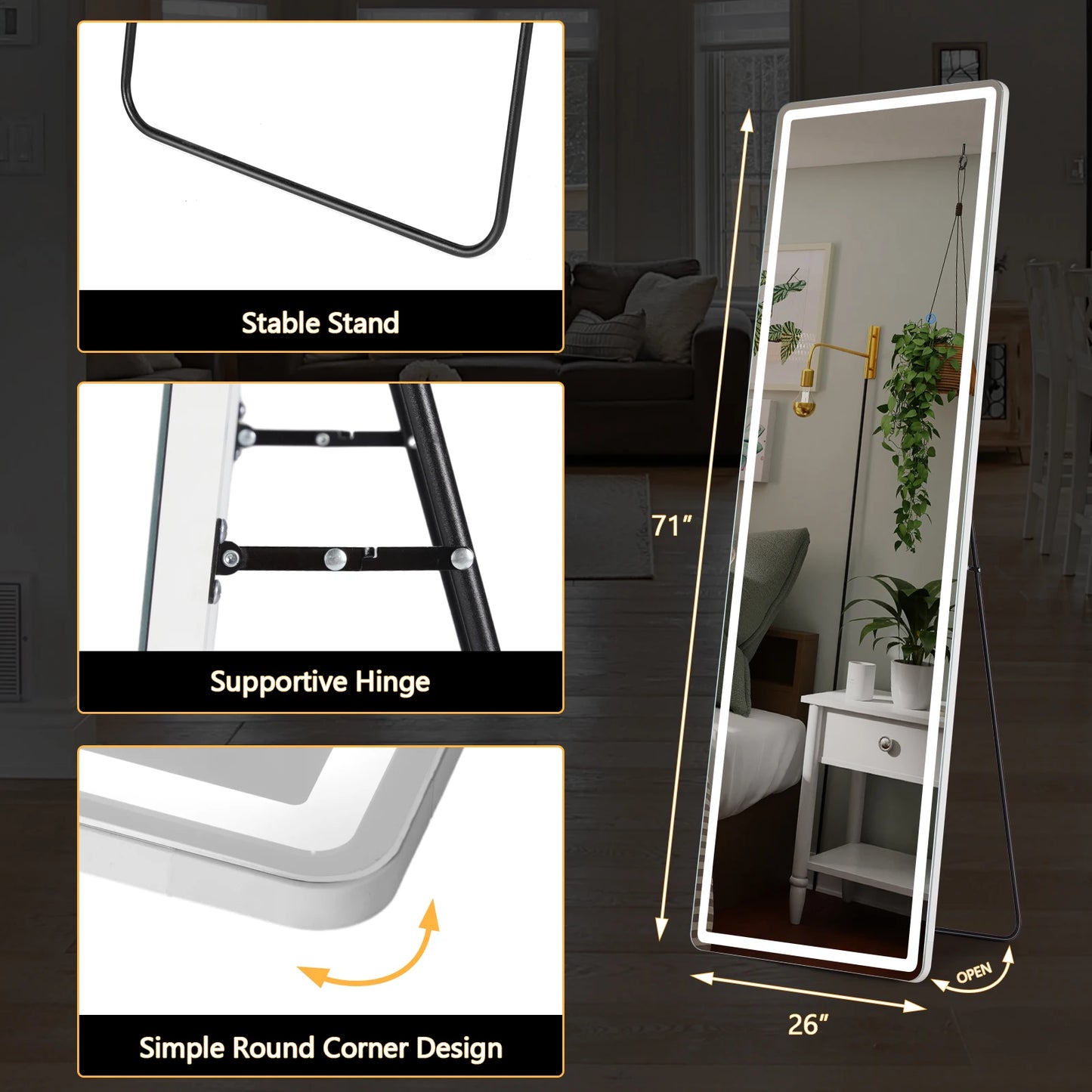JHK Full Body Wall Mirror Aluminum Frame For Bedroom
