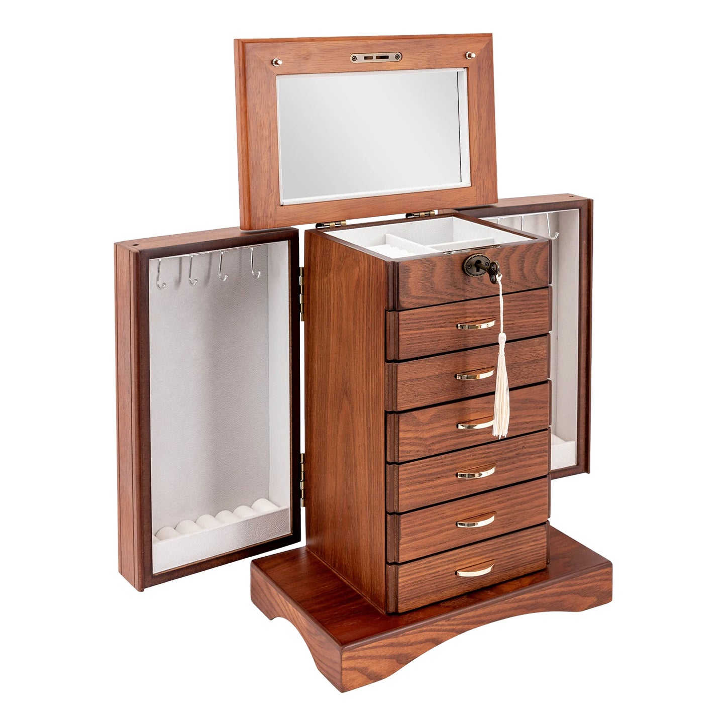 Sichuan Walnut Jewelry Box 7 Layer MDF With Lock Lining