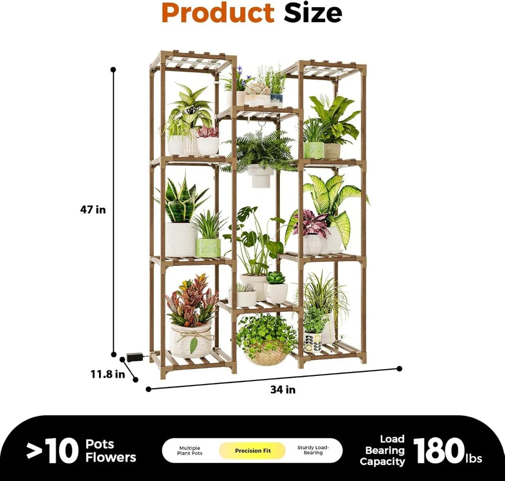 Multi-Tier Plant Stand With Grow Light Wood Shelf For Indoor Outdoor Gardens