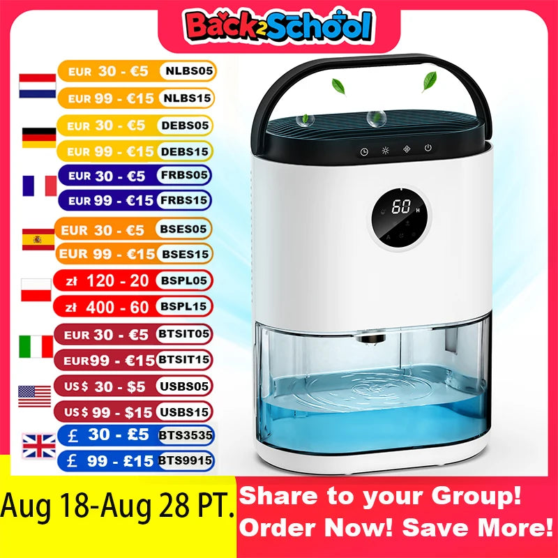 AROEVE Dehumidifier Ultra Quiet Auto Defrost For Bedroom