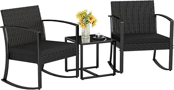 Resin Outdoor Bistro Set Rocking Chairs With Cushions Table