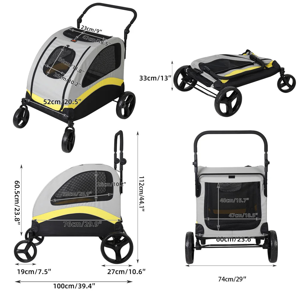 Foldable Four Wheel Dog Stroller Pram Travel Jogger Wagon