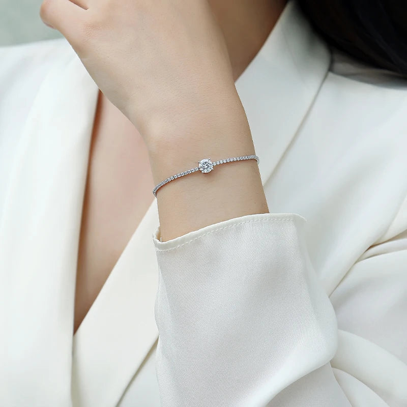 JIUZUAN Moissanite Bracelet 925 Silver 18K Gold Plated Gift
