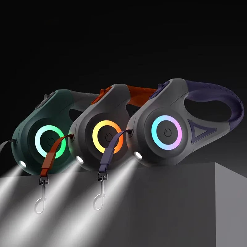 Booteely Retractable Dog Leash With LED Light Nylon Lead