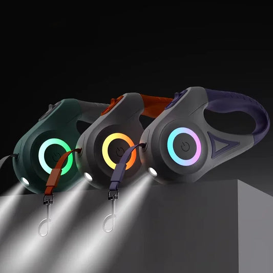 Booteely Retractable Dog Leash With LED Light Nylon Lead