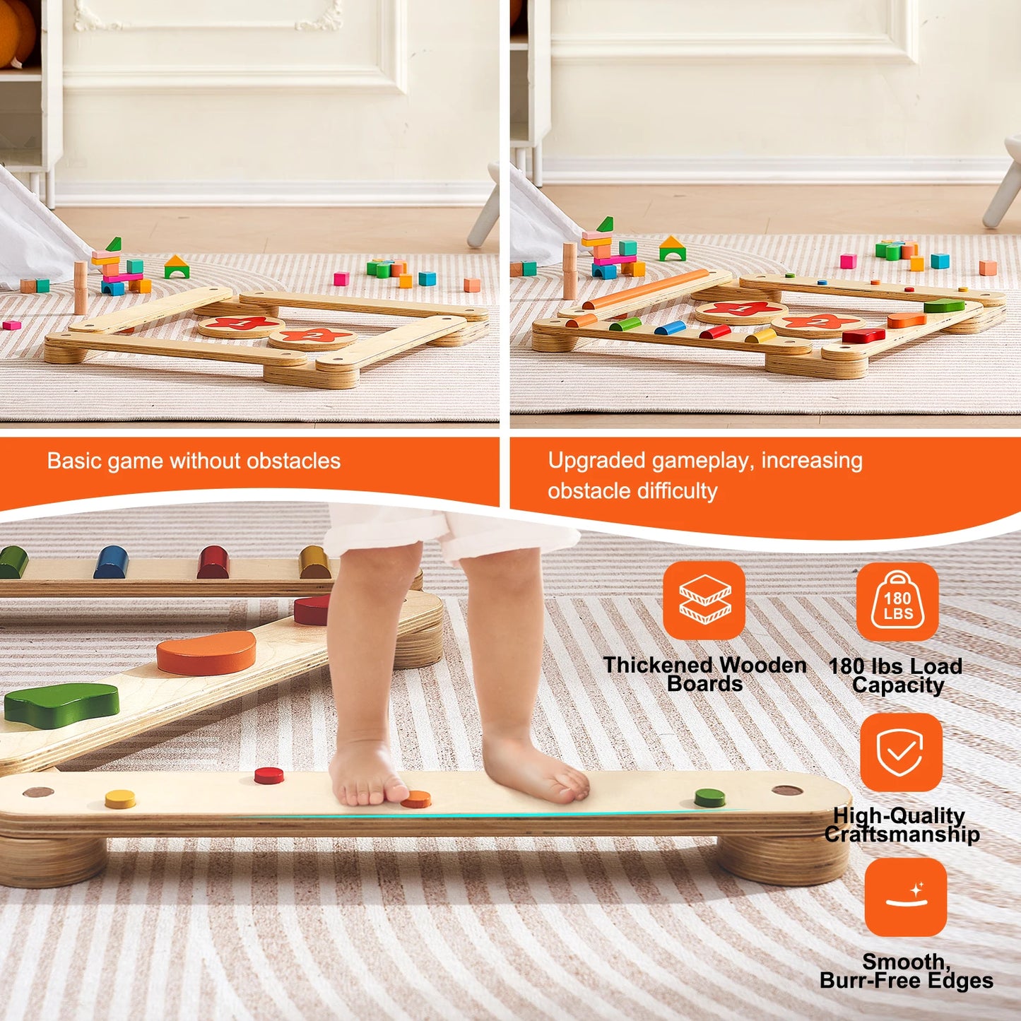 SucceBuy Balance Beam Stepping Stones Wooden Toddler Boards