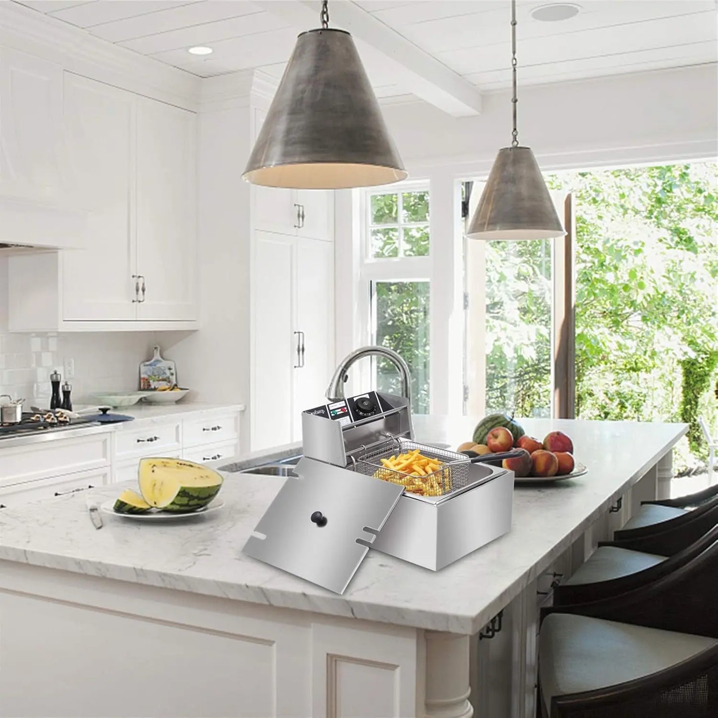 Iosn Electric Fryer Stainless Steel Countertop Deep Fryer