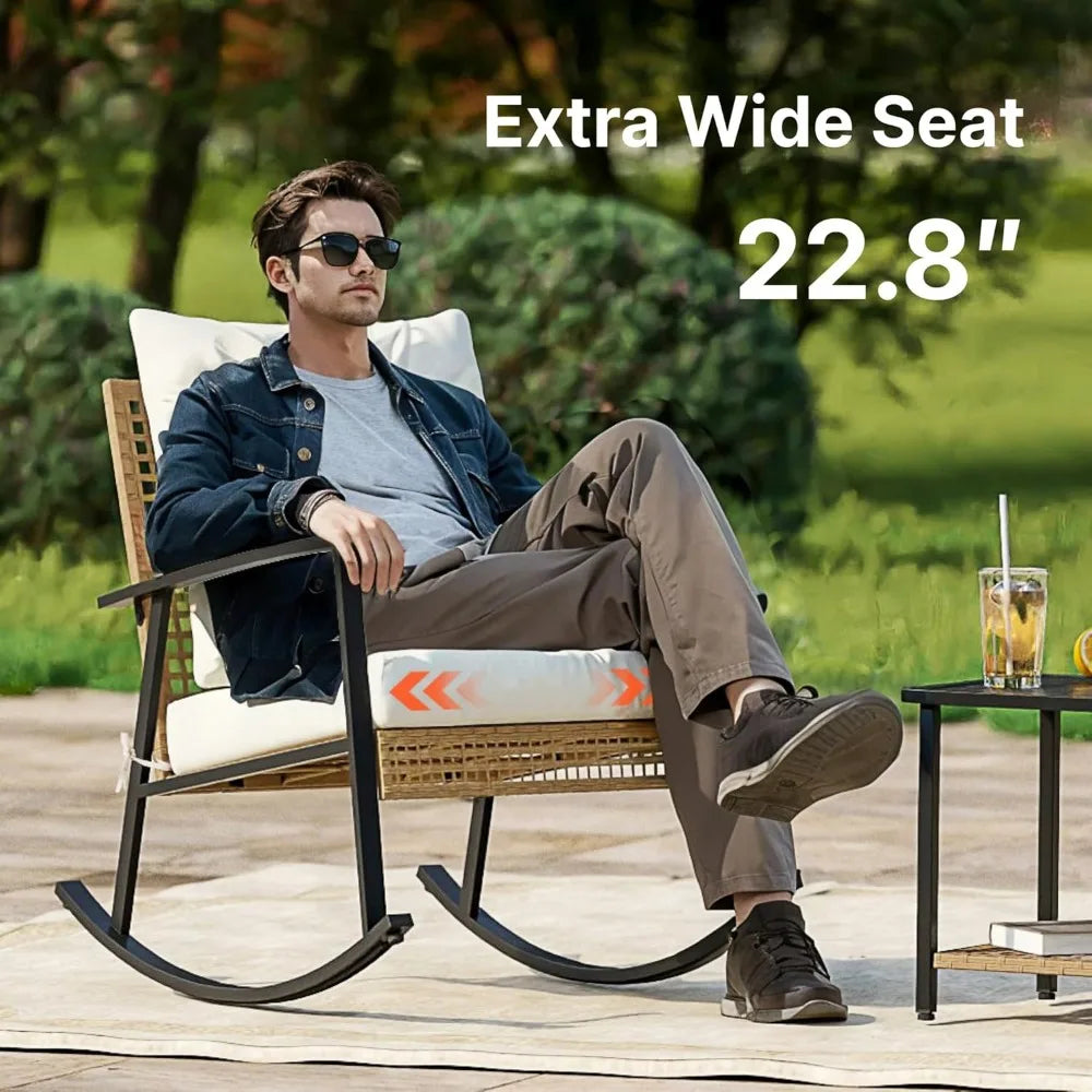 ANGDUO Patio Set Rocking Chairs Coffee Table Garden