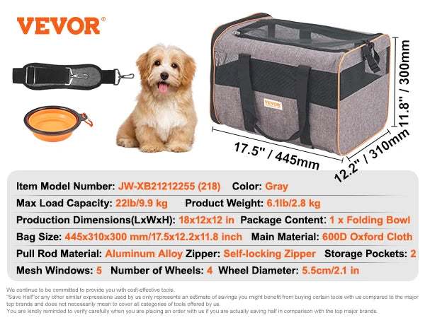 SucceBuy Pet Carrier Backpack With Wheels Telescopic Handle