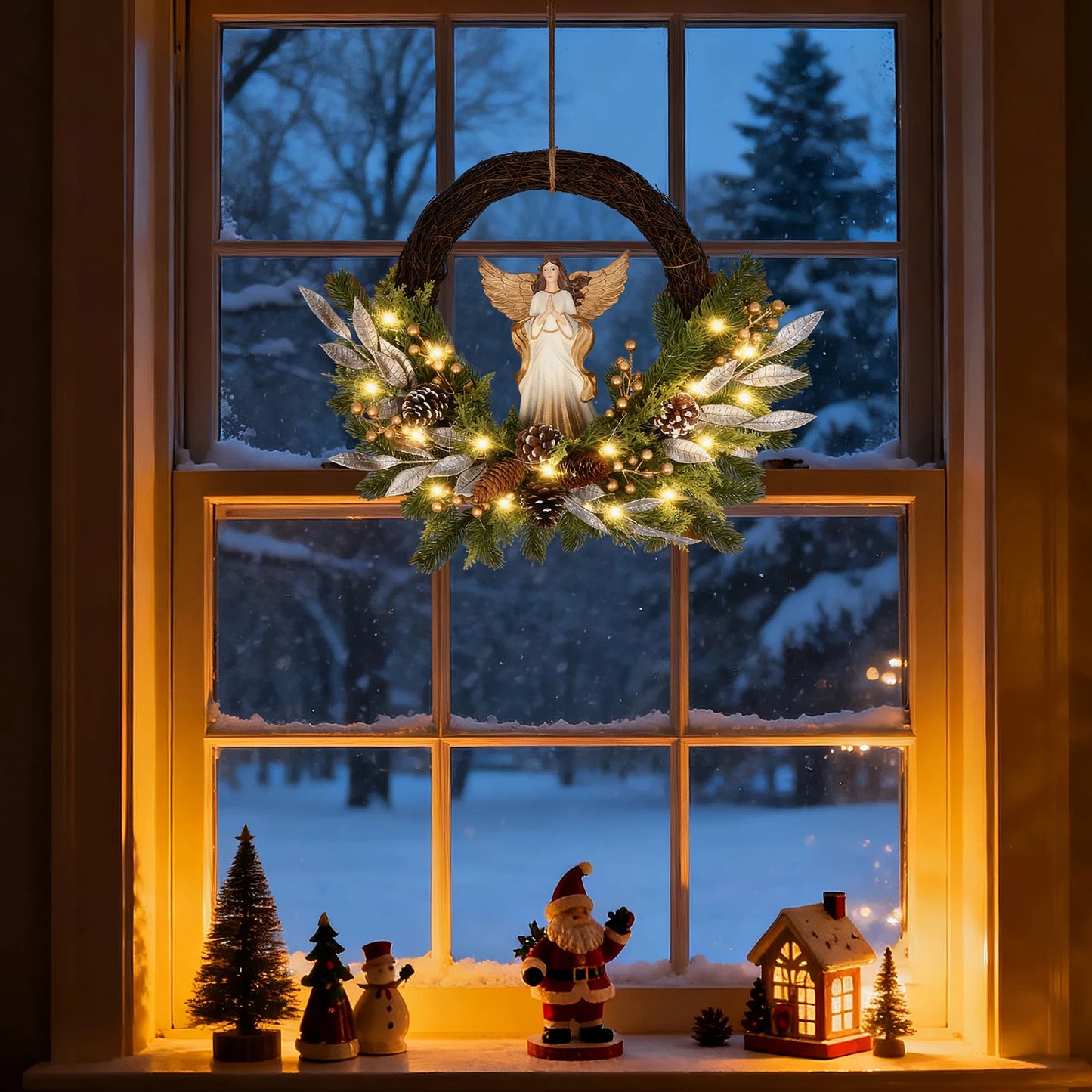 Christmas Wreath With Angel And Pinecone For Front Door And Porch