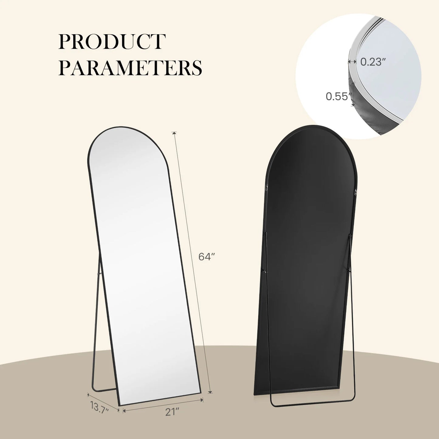 JHK Full Body Wall Mirror Aluminum Frame For Bedroom