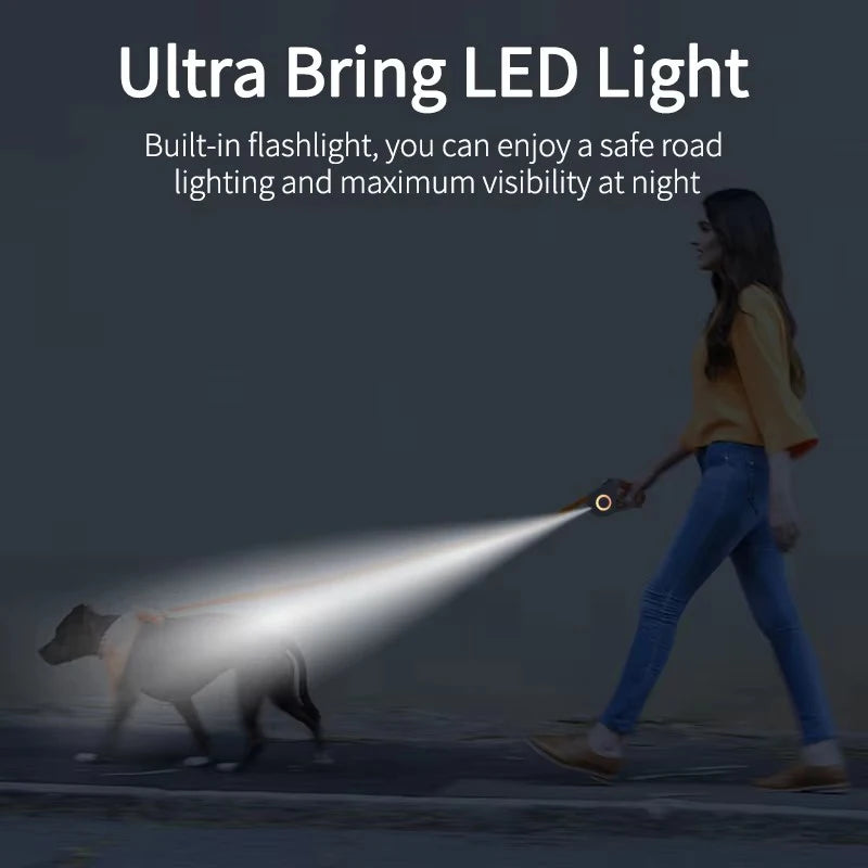 Booteely Retractable Dog Leash With LED Light Nylon Lead