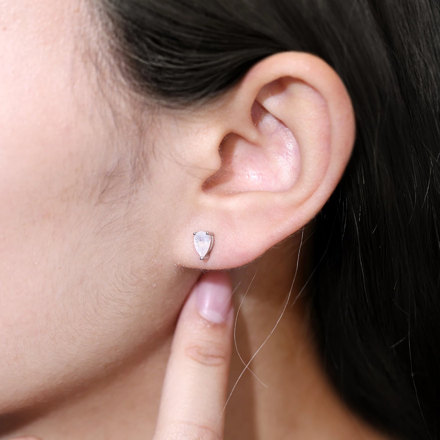 GEM'S BALLET Pear Shape Moonstone Stud Earrings 925 Silver