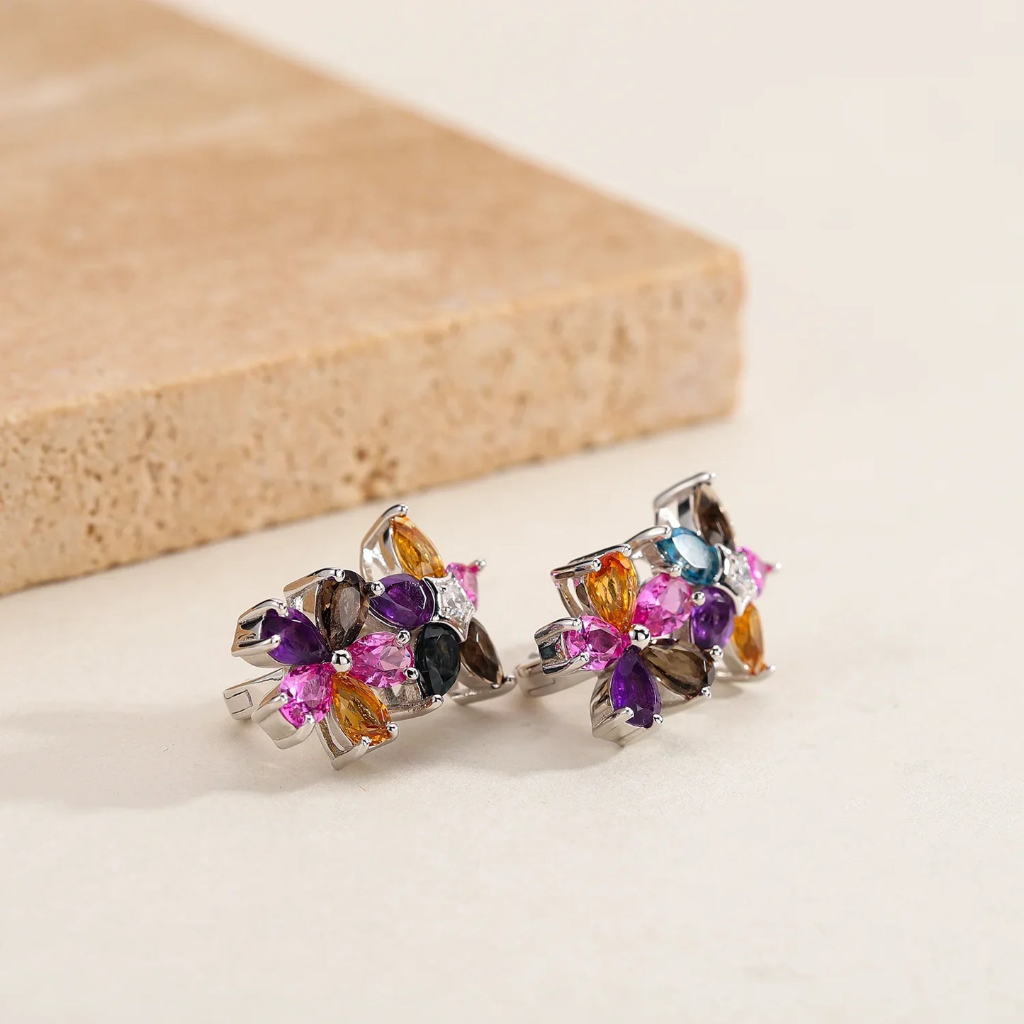 GEM'S Ballet 925 Sterling Silver Birthstone Leaf Earrings