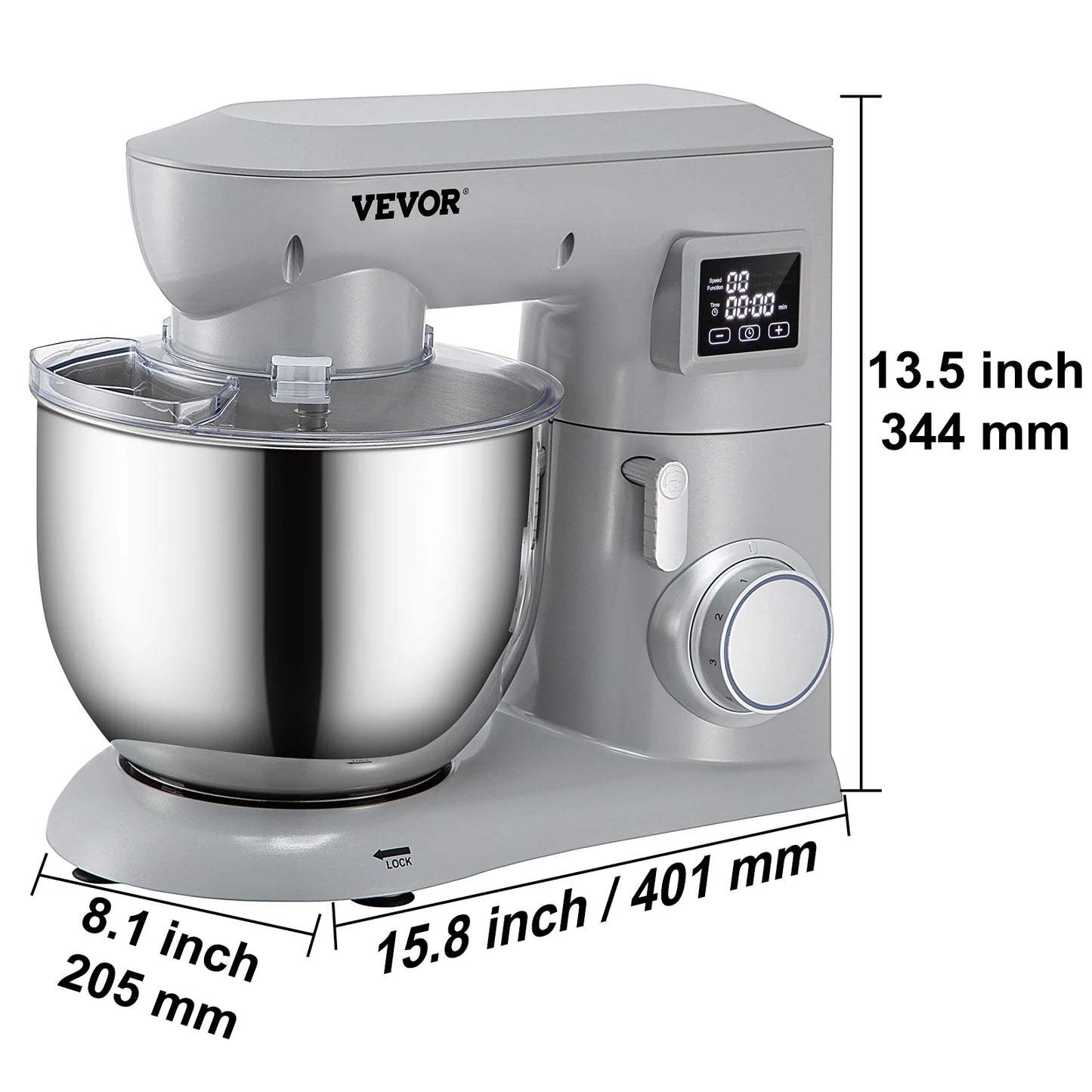 VEVOR Electric Stand Mixer With LCD 6 Speeds Steel Bowl