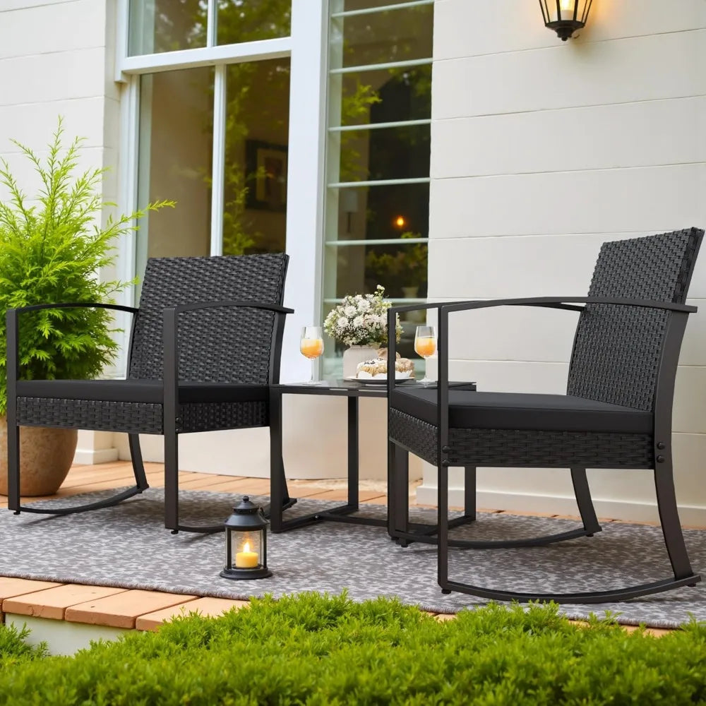 Resin Outdoor Bistro Set Rocking Chairs With Cushions Table
