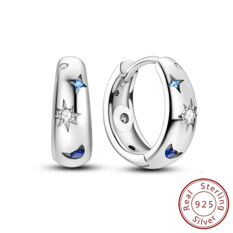 925 Sterling Silver Hoop Earrings Square Circle Heart