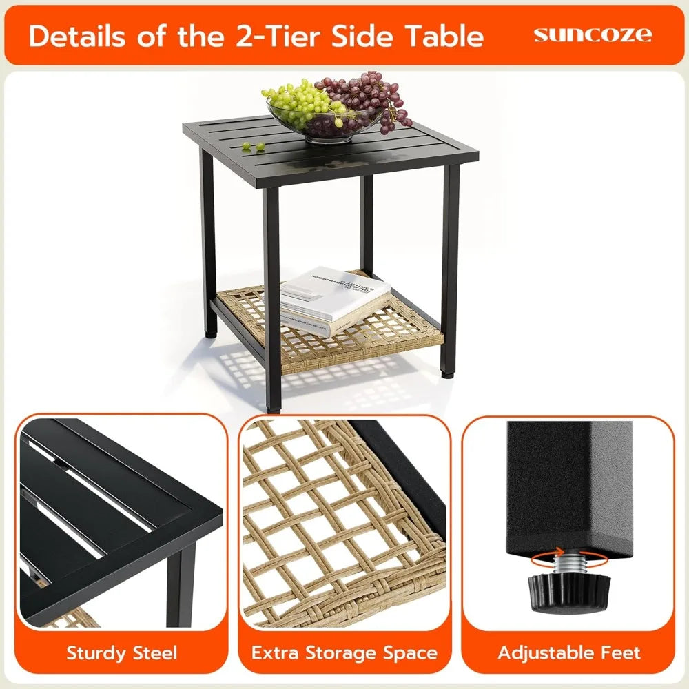 ANGDUO Patio Set Rocking Chairs Coffee Table Garden