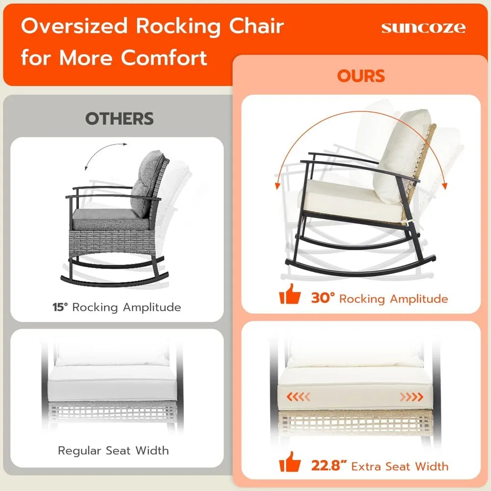 ANGDUO Patio Set Rocking Chairs Coffee Table Garden