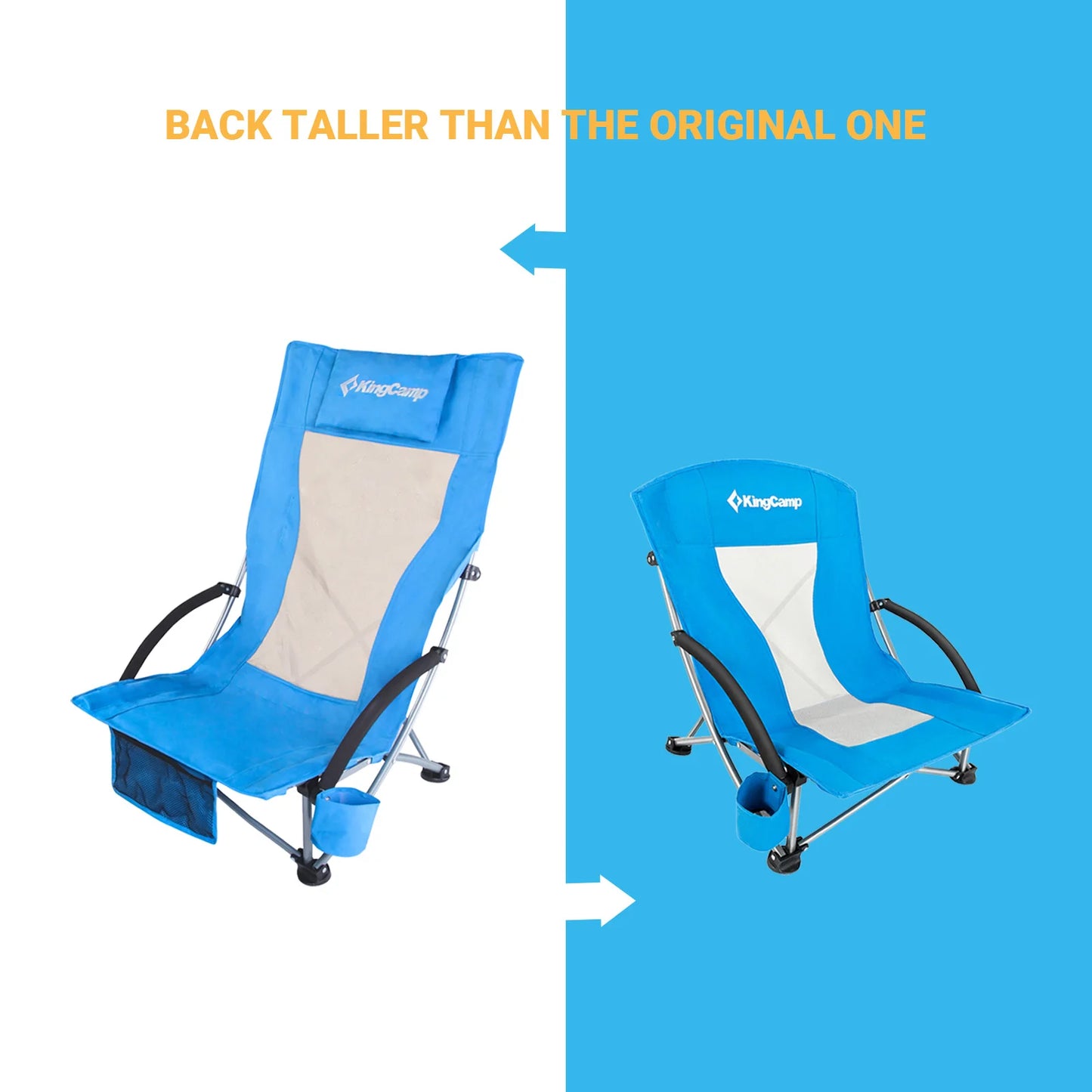 KingCamp High Back Beach Chair Padded Armrests CupHolder