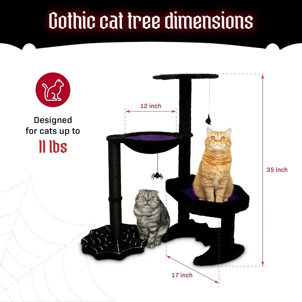 XMSJ Gothic Cat Tree With Coffin Bed Hammock Toys Indoors