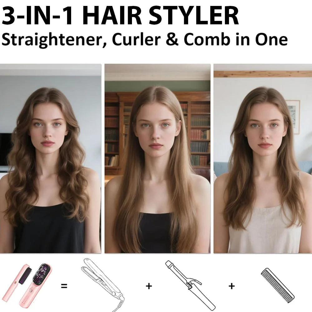 BOPCAL Cordless Hair Straightener Brush 450F Adjustable