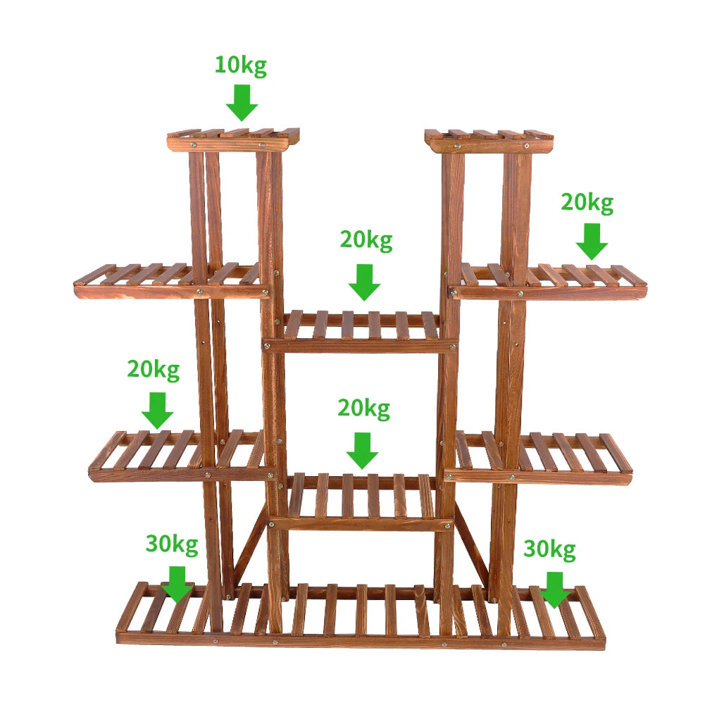 Hign-concerned 11 Tier Wood Plant Stand Natural Pine Rack