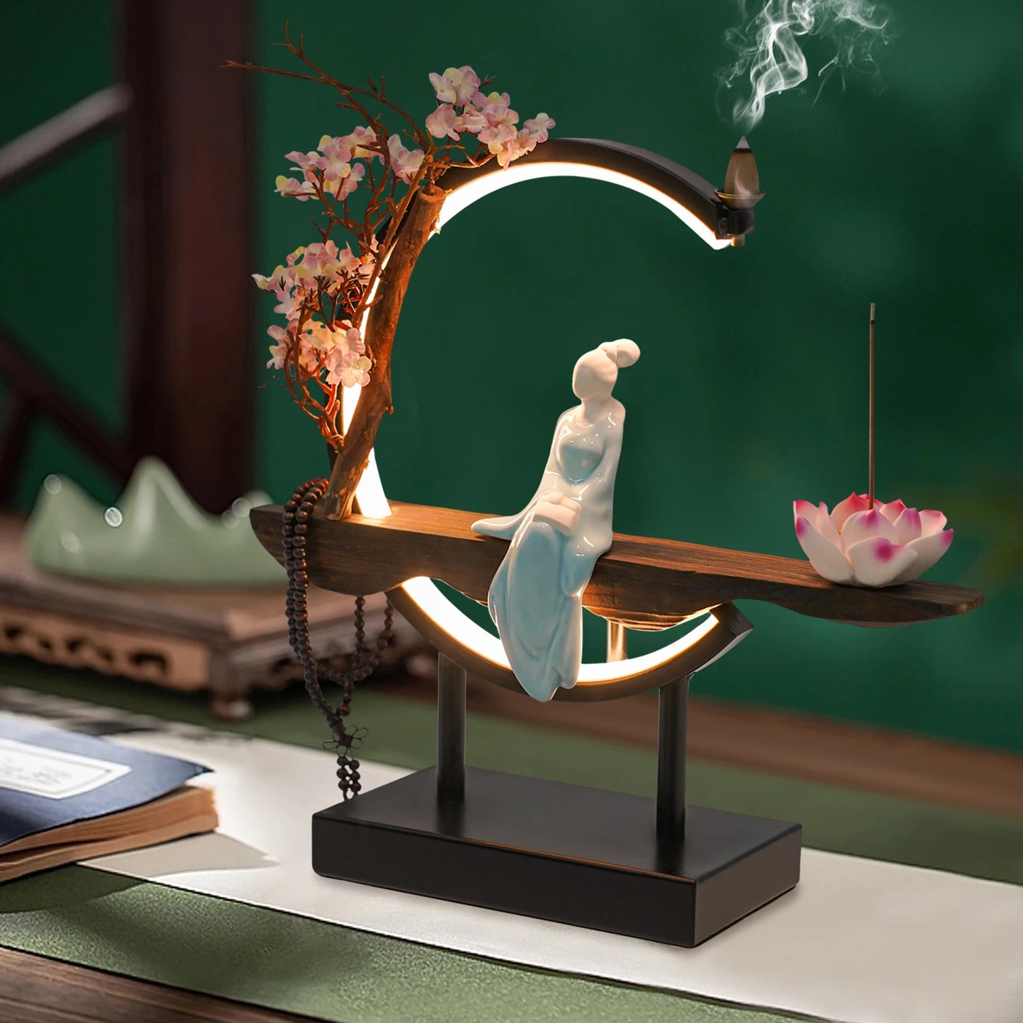 Bymaocar Zen Backflow Incense Burner Set Tabletop Decoration