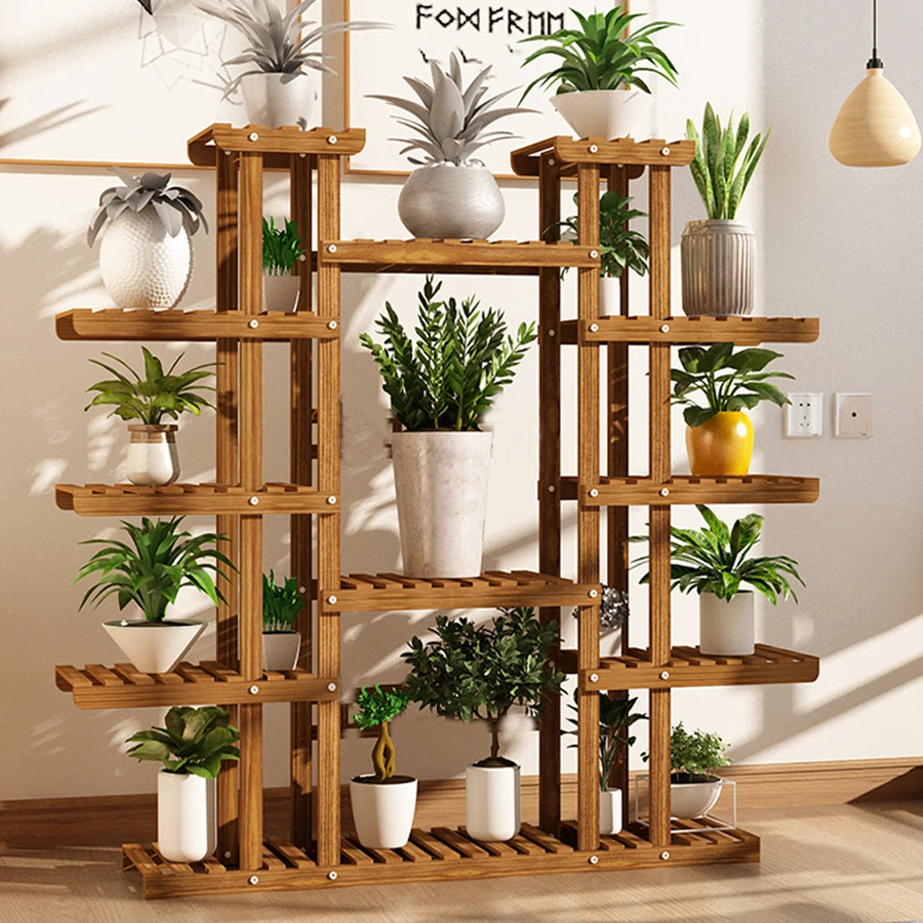 Hign-concerned 11 Tier Wood Plant Stand Natural Pine Rack