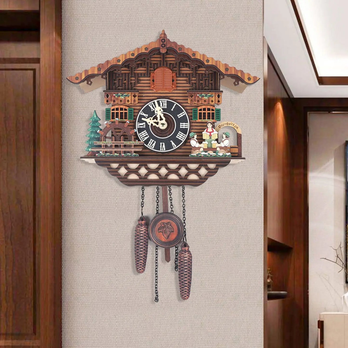 Combination Bird Cuckoo Wall Clock With Swing Wings Decor