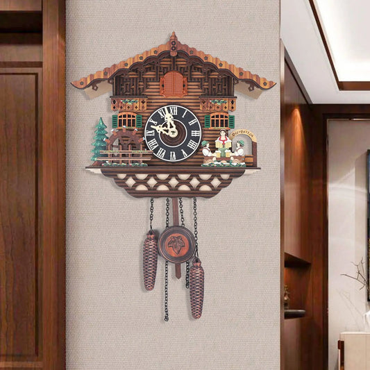 Combination Bird Cuckoo Wall Clock With Swing Wings Decor