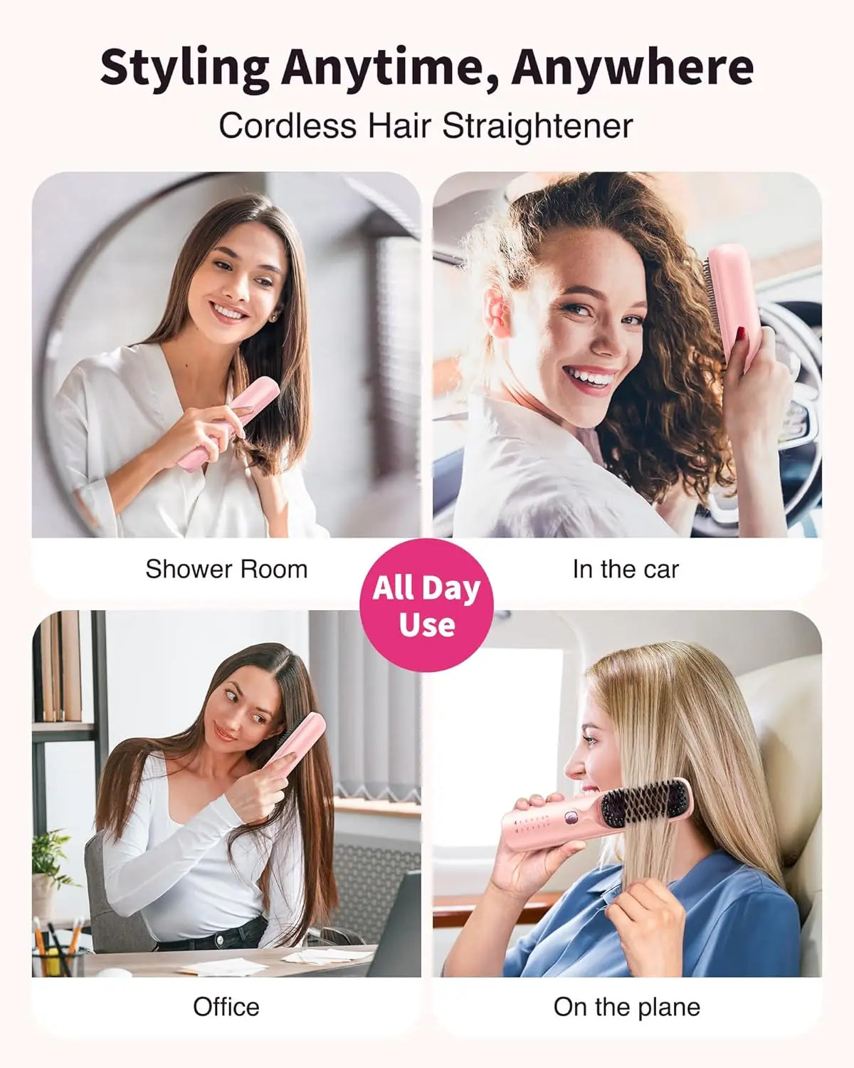 BOPCAL Cordless Hair Straightener Brush 450F Adjustable