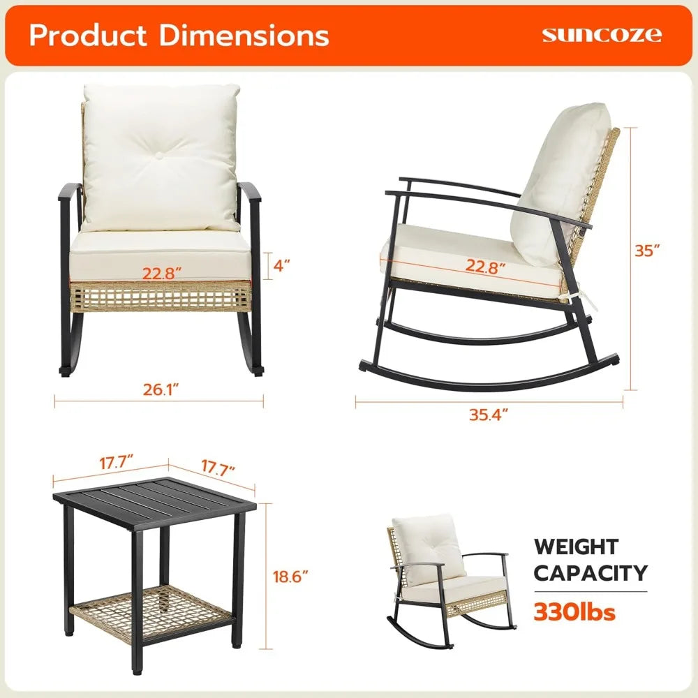 ANGDUO Patio Set Rocking Chairs Coffee Table Garden