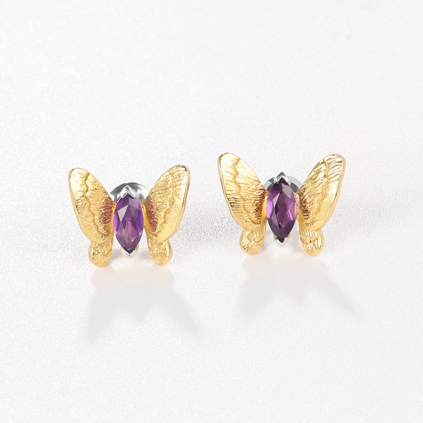 GEM'S BALLET 925 Butterfly Amethyst Stud Earrings Women