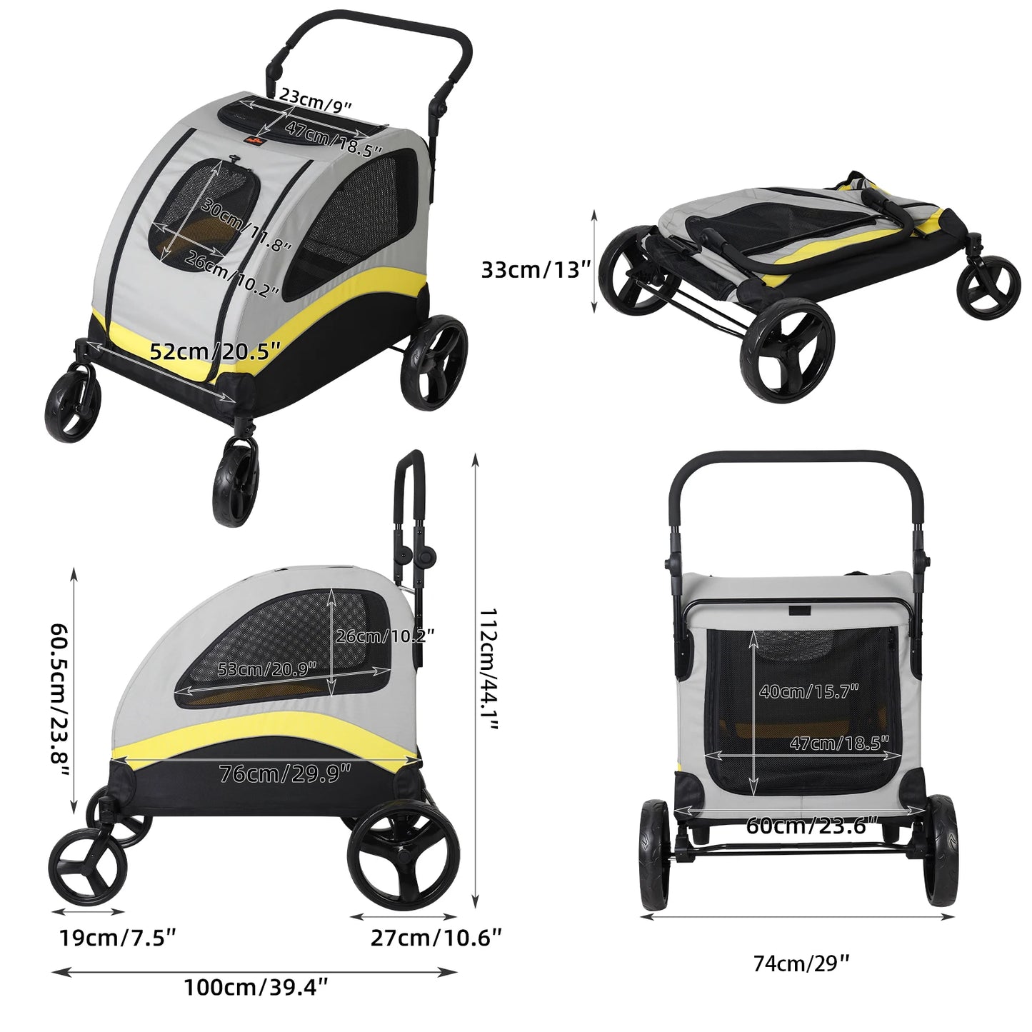 Foldable Four Wheel Dog Stroller Pram Travel Jogger Wagon