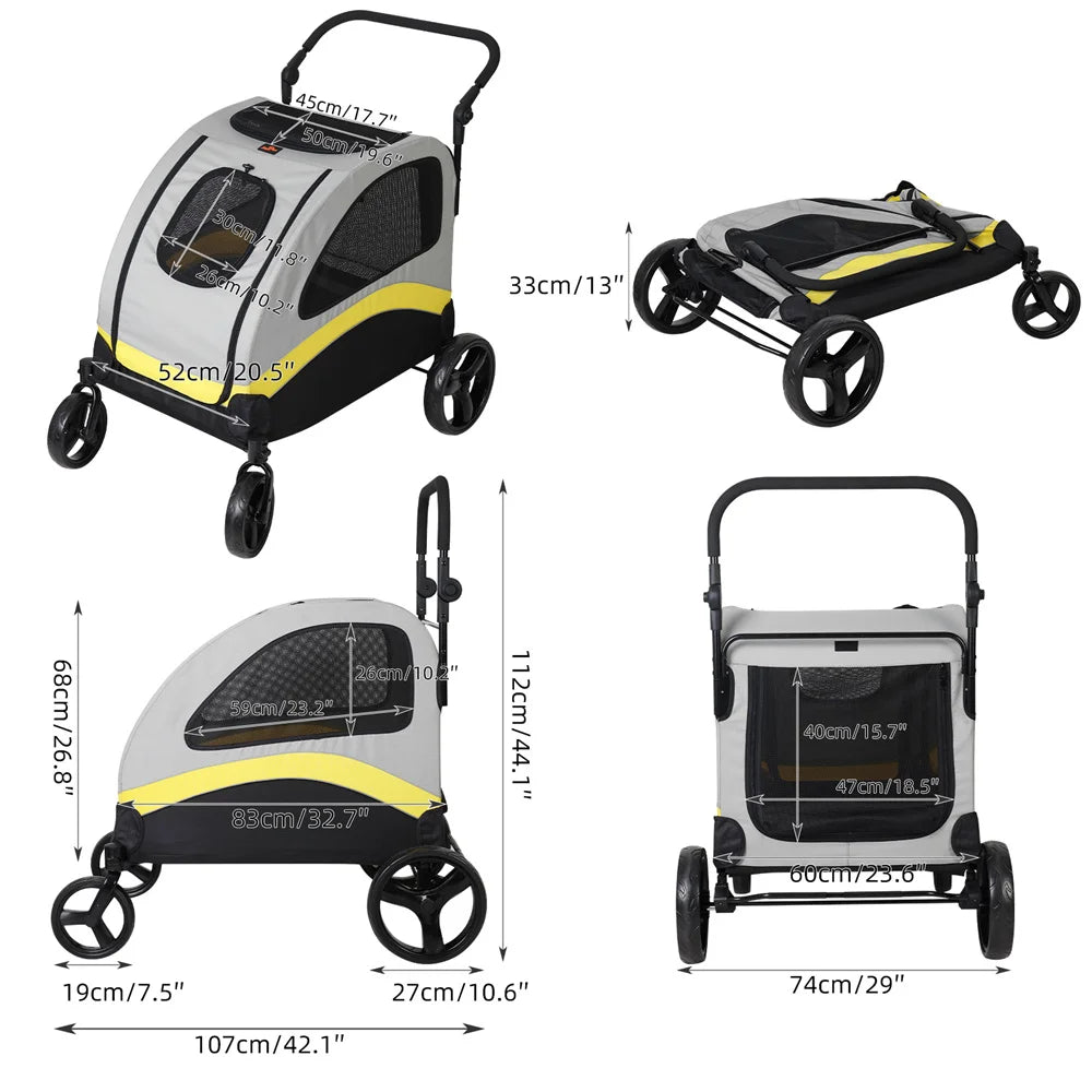 Foldable Four Wheel Dog Stroller Pram Travel Jogger Wagon