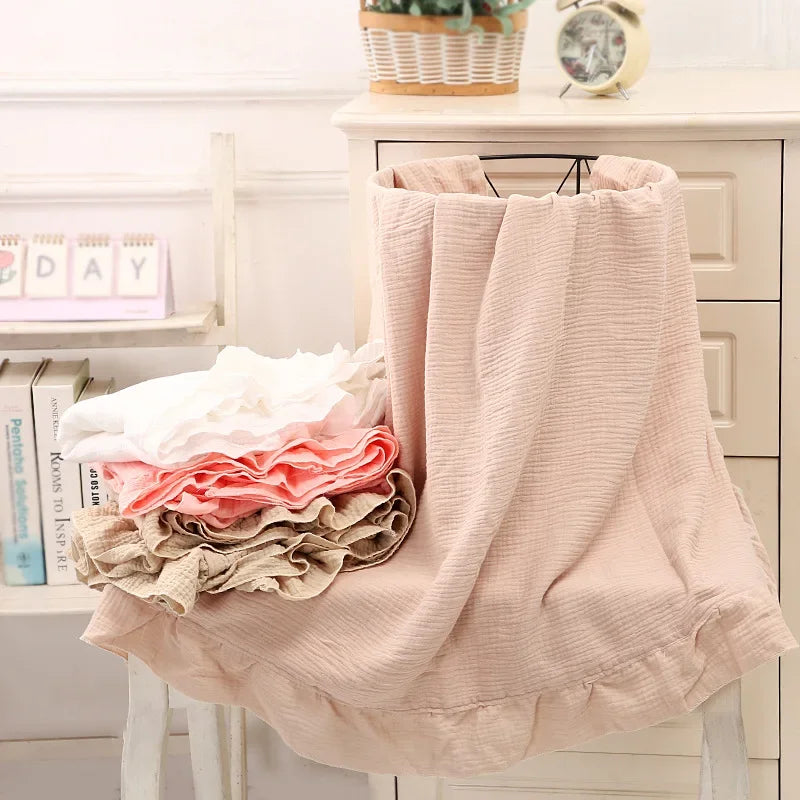 Zhejiang Ruffled Muslin Baby Swaddle Blankets 100 Cotton