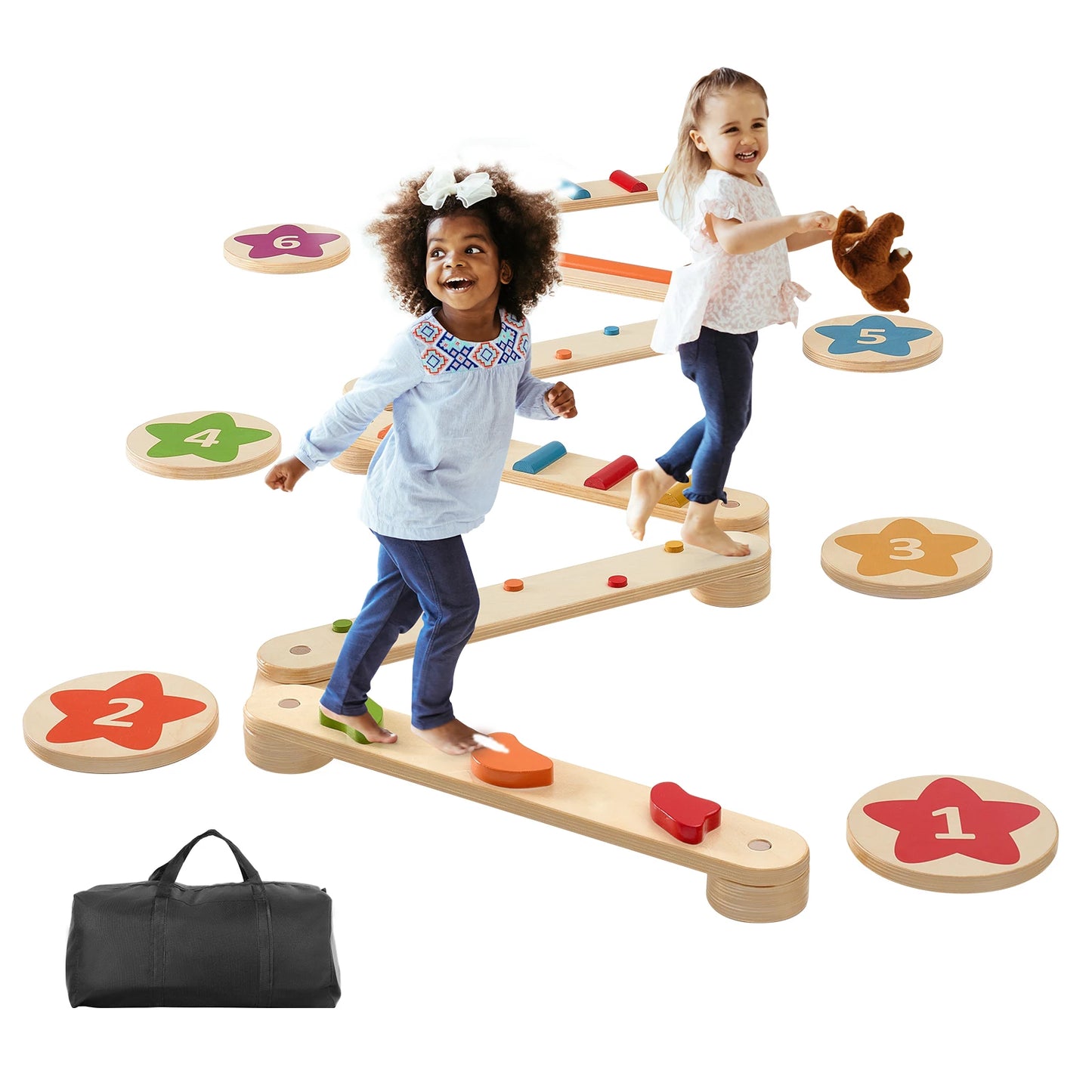 SucceBuy Balance Beam Stepping Stones Wooden Toddler Boards