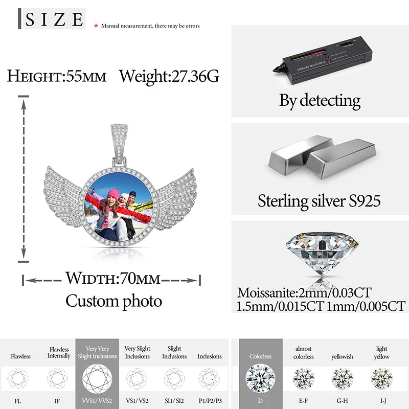 TUHECN Moissanite Pendant Necklace 925 Sterling Silver