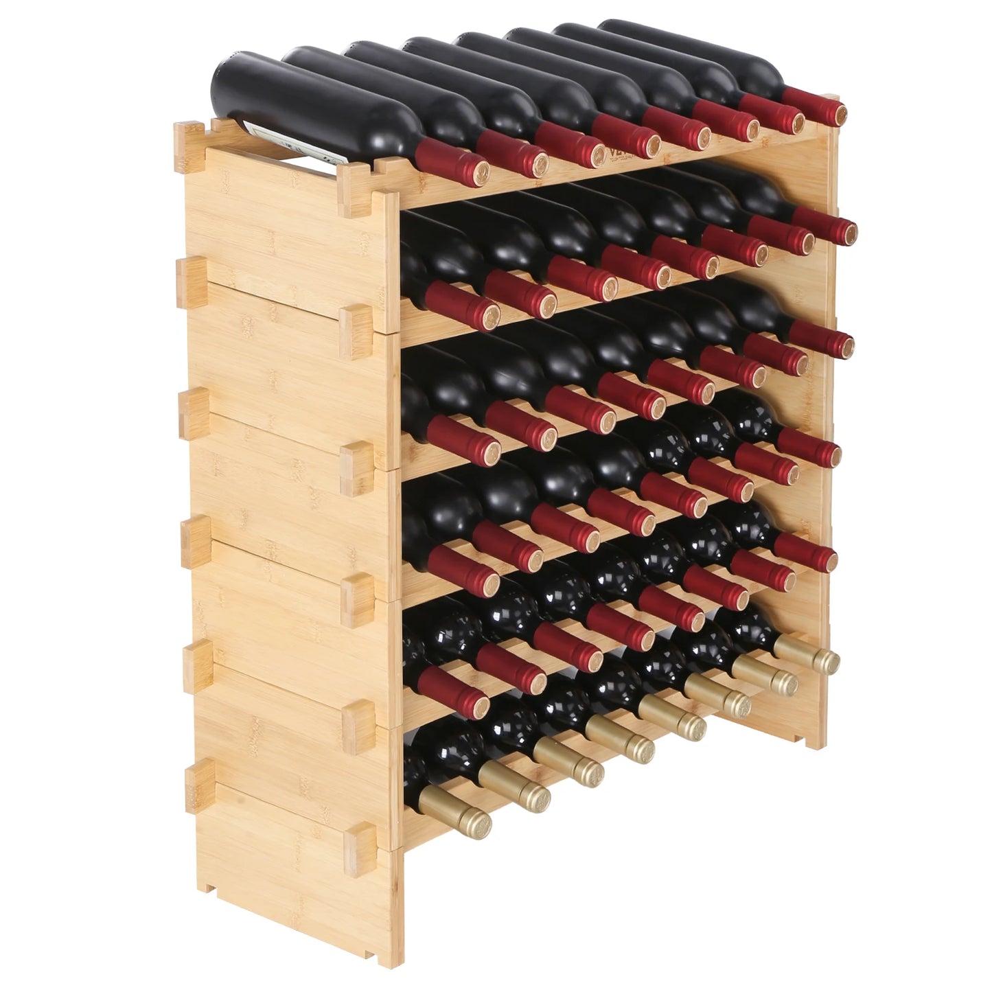 SucceBuy Bamboo 8 Tier Stackable Wine Rack Free Standing Storage