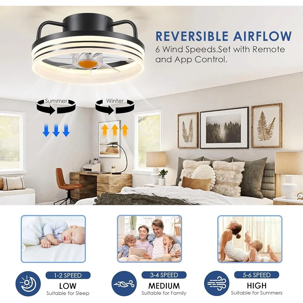 XMSJ Bladeless Ceiling Fan With Lights Remote Control LED