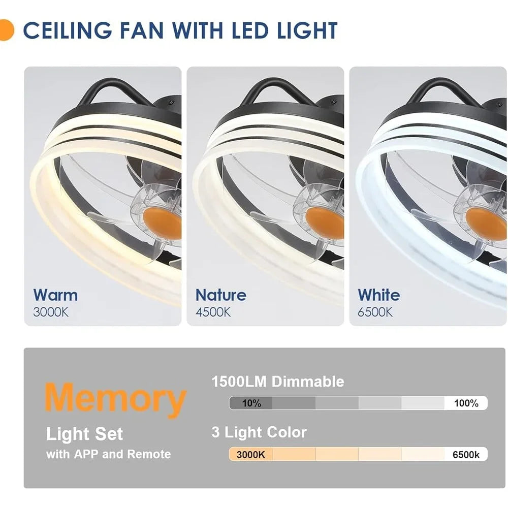 XMSJ Bladeless Ceiling Fan With Lights Remote Control LED