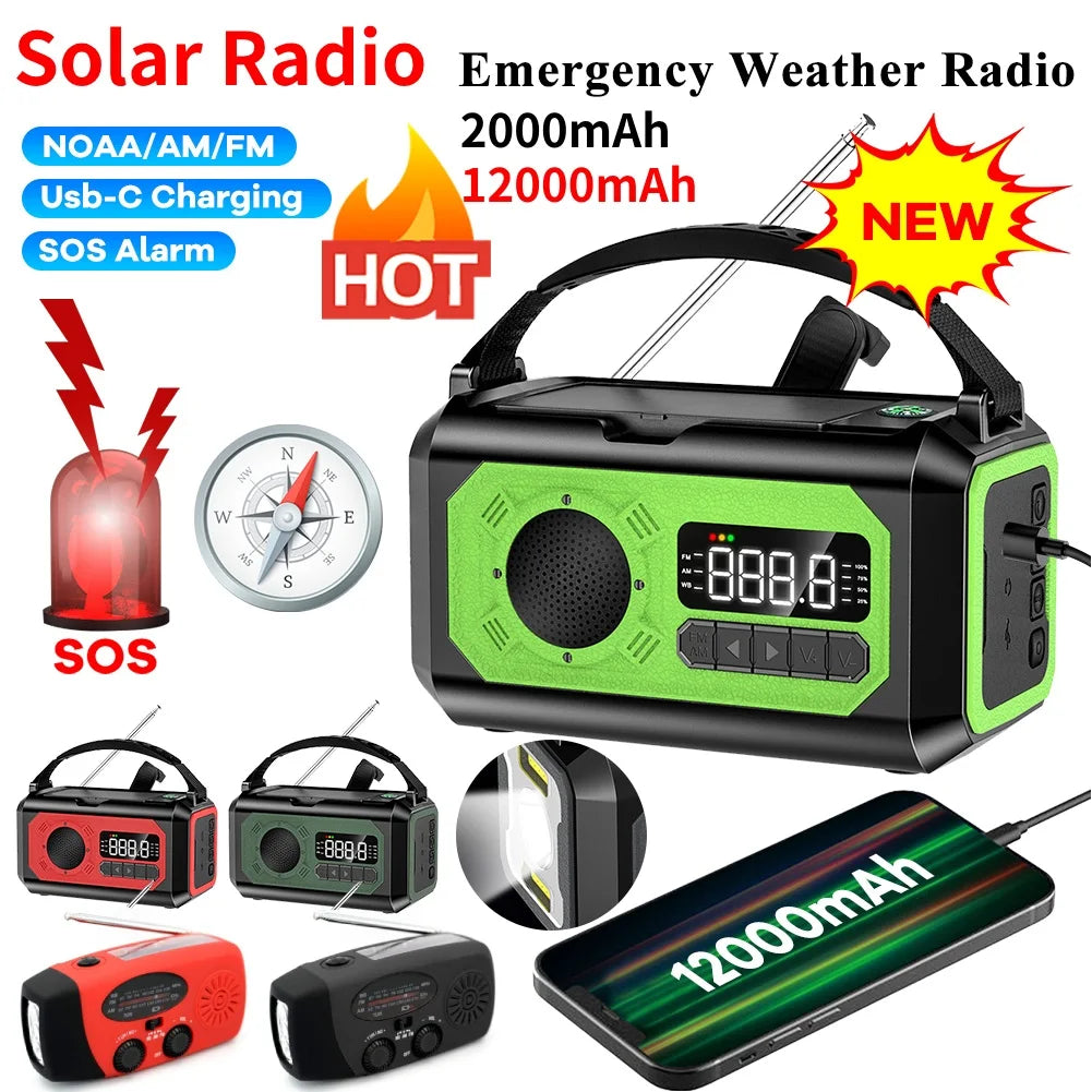MUQZIC 12000mAh Solar Portable Emergency Radio With Light