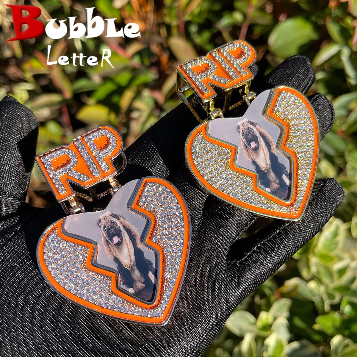 Bubble Letter Photo Medallion Necklace Men Hip Hop Pendant