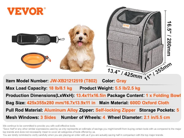 SucceBuy Pet Carrier Backpack With Wheels Telescopic Handle