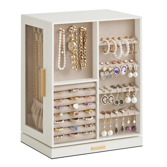 SONGMICS Jewelry Box 360 Rotating Organizer Glass Window