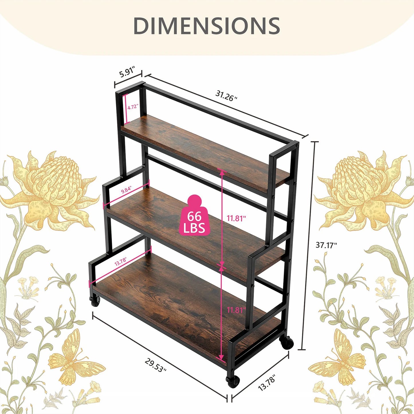 Hign-concerned 3 Tier Plant Stand On Wheels Rustic Metal