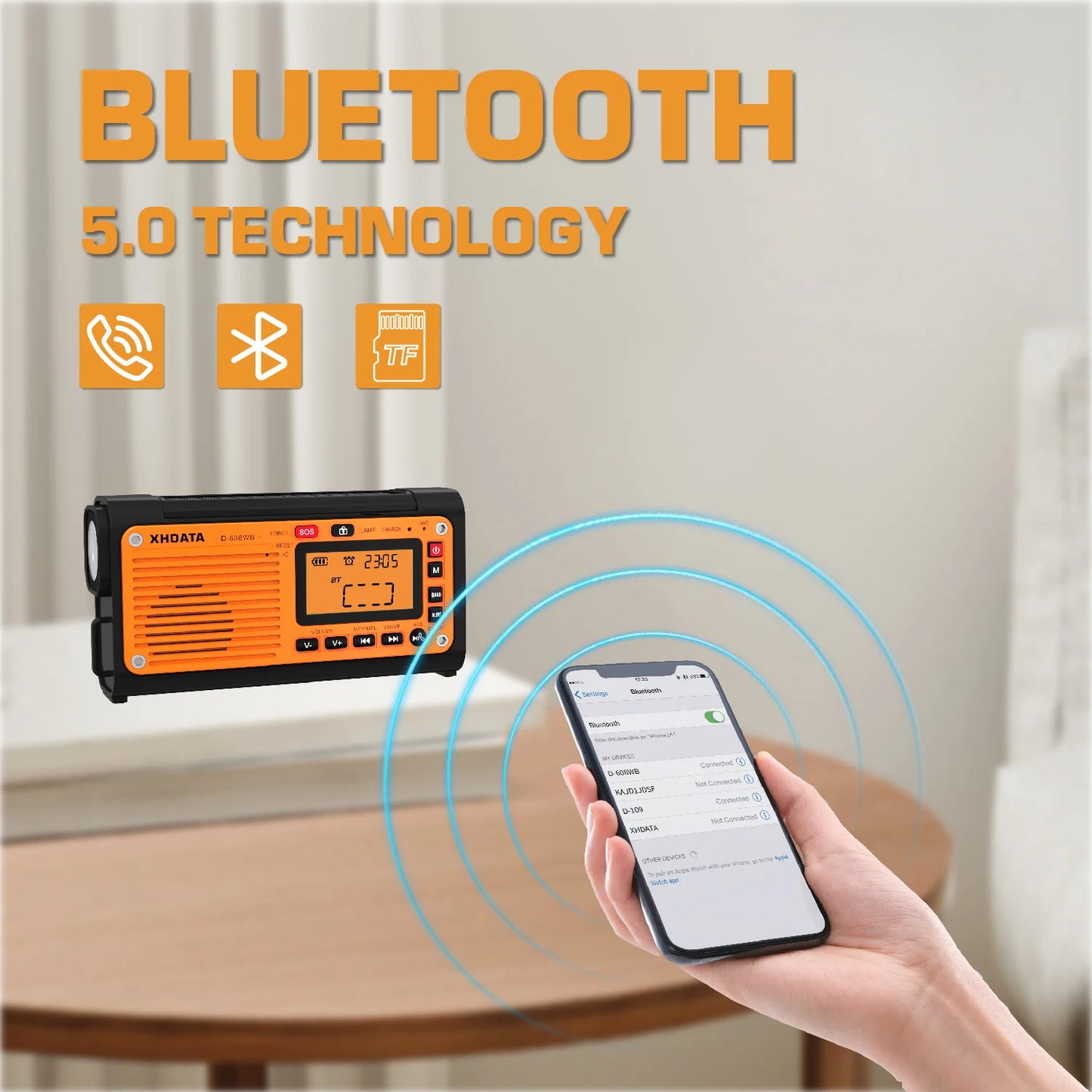 XHDATA D608WB Emergency Crank Weather Radio Bluetooth